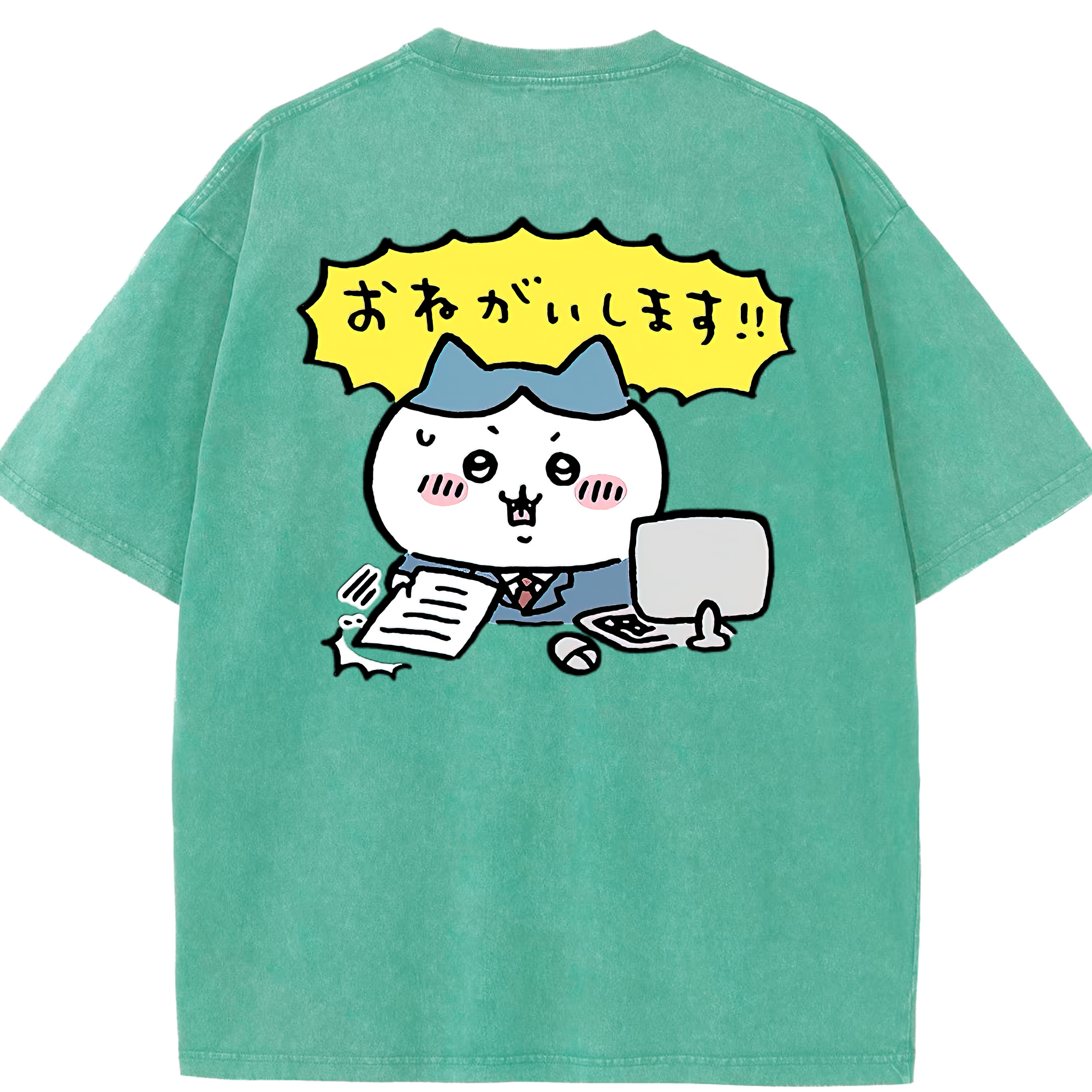 （画像用） ちいかわ ハチワレ Chii-kawa hachiware 綿100% ヴィンテージ風 半袖Tシャツ（背面プリント）